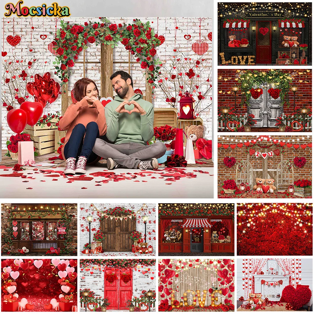 Lễ Tình Nhân Chụp Ảnh Phông Nền Đỏ Trái Tim Valentine Chân Dung Nền Hoa Hồng Lãng Mạn Cưới Cô Dâu Tắm Bắn