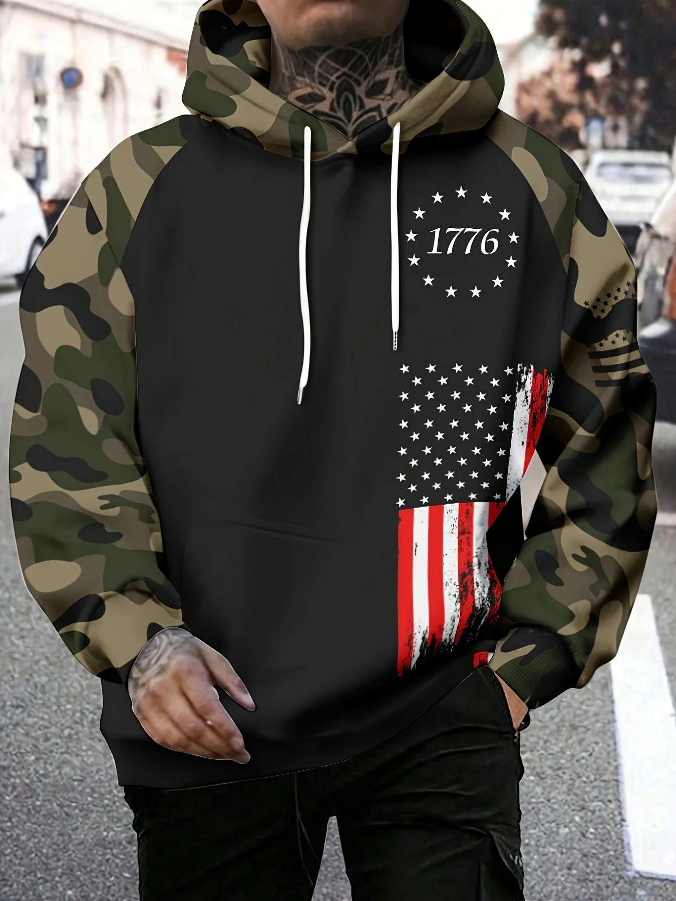 American Sweatshirt For Men Casual Men's Hooded Sweatshirt American Flag Long Sleeved Hoodies Tops Autumn Winter Men's Clothing
