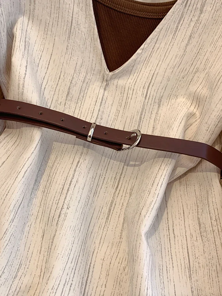 Moda Eleganckie Bluzki Wiosna I Jesień Leniwy Styl Dwuczęściowy Zestaw Koszule z Paskiem Regularne Topy Biurowe 2025 Odzież Damska