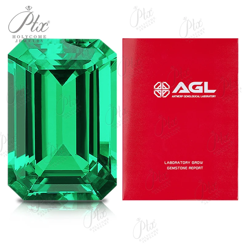 

AGL Certificated Columbia Emerald Lab Grown Gemstones Hydrothermal Emerald Cut Hand Cutting Advanced Jewelry Making Materials