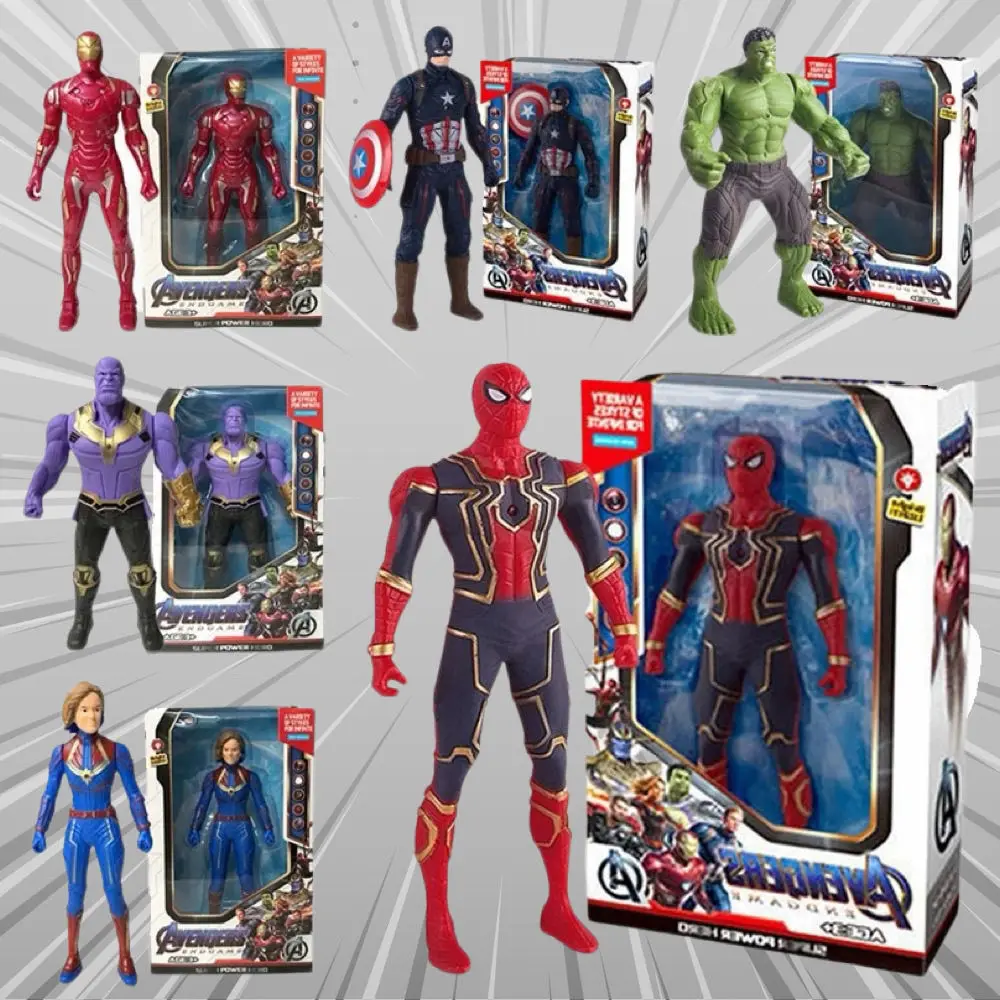 جديد مارفل سبايدرمان هالك الرجل الحديدي أنيمي عمل الشكل لعبة هدية الكريسماس المفاصل المنقولة البلاستيكية مضيئة دمية جمع نموذج اللعب