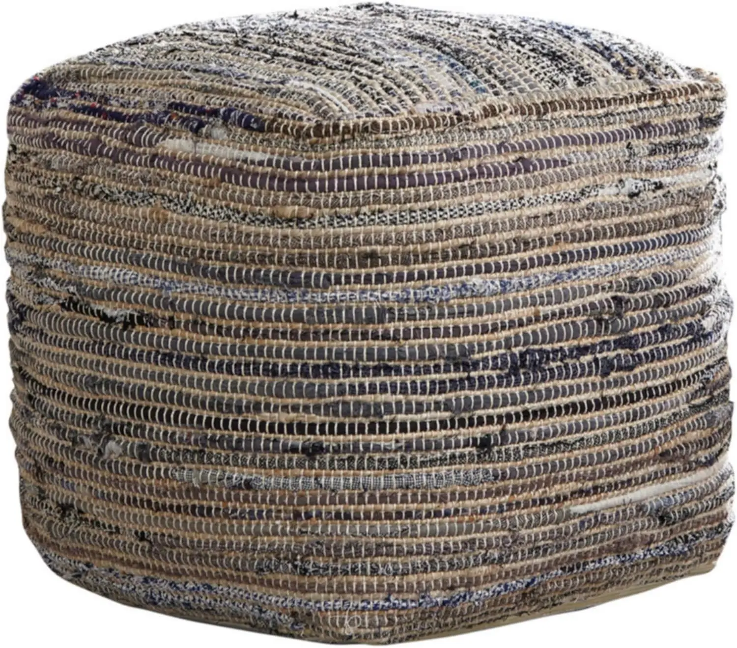 16x16 Inch Multicolored Hemp Pouf Ottoman, Durable Cotton Cover, Stylish Decor for Modern Living Spaces