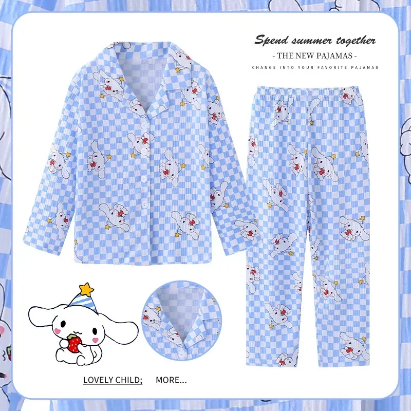 Sanrio 어린이 잠옷 세트 Kawaii Anime Flannel 겨울 어린이 잠옷 귀여운 애니메이션 가을 Pijamas Homewear Girl Warm Loungewear