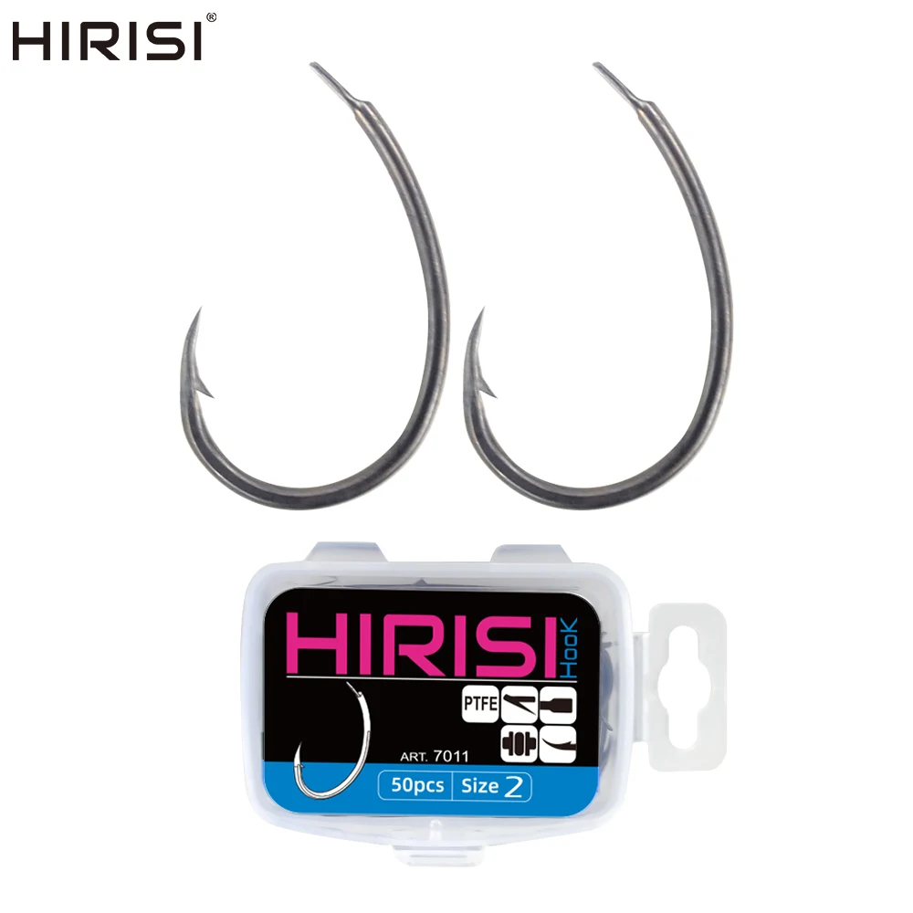 Hirisi 50pcs PTFE Coating Barbed Fish Hooks Carp Fishing Barb Hooks Accessories 7011