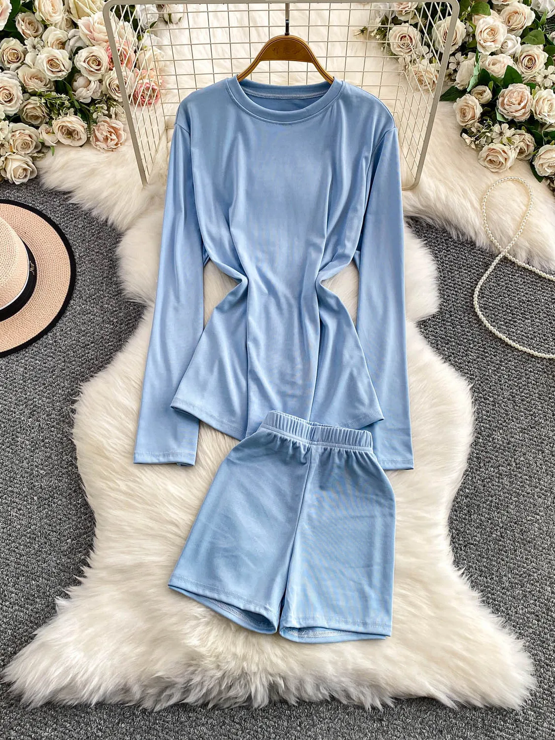 T-shirt casual rotonda Ne Top a vita alta orts Set Faion autunno inverno da donna Set dimagrante per il sollevamento del sedere in due pezzi