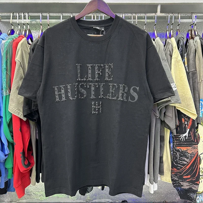 

High Qualiity Harajuku Life Hustlers T Shirt Fashion Hip Hop Trendy Brand Summer Casual Hot Drill Cotton Top Tee