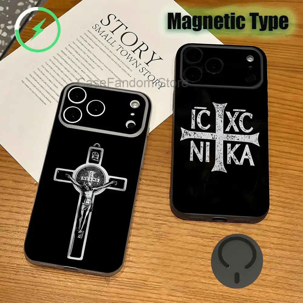

Orthodox Cross Icon Jesus God Magnetic Wireless Charging Transparent gray Phone Case For iPhone 17,16,15,14,13,12,11Pro,Max,Plus