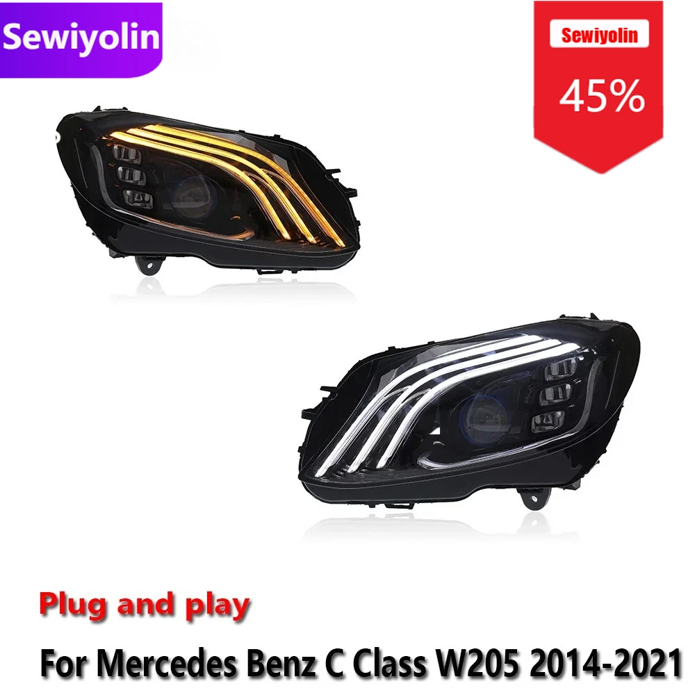

Sewiyolin автомобильные светодиодные фары DRL в сборе для Benz C Class W205 C180 2014-2021 противотуманные фары DRL тормозного указателя поворота Plug And Play