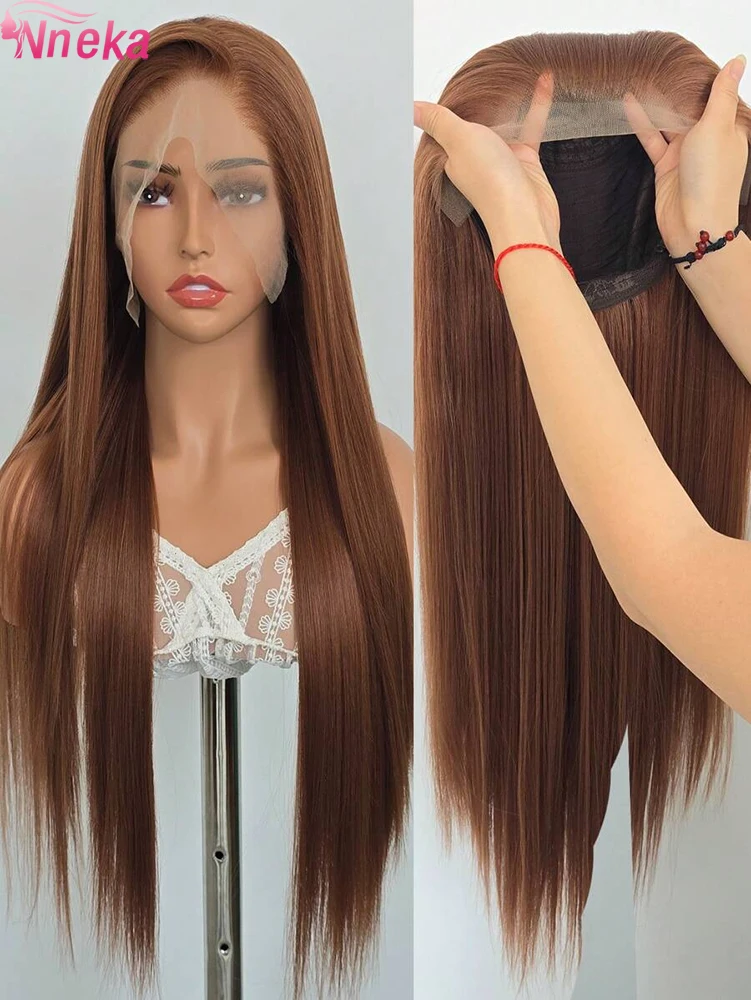 

# 4 шт. Шоколадно-коричневые прямые парики из натуральных человеческих волос, парик из натуральных волос с HD-кружевом 13x4, парик с кружевной передней частью 13x6, 200% плотность, бразильские волосы для женщин