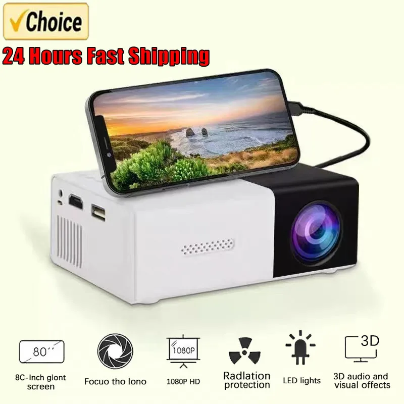 YG300 Mini Projection Portable Home Theater Smart TV Laser Beam 3D Cinema LED Video Projection, capable of playing 4k 1080P movi