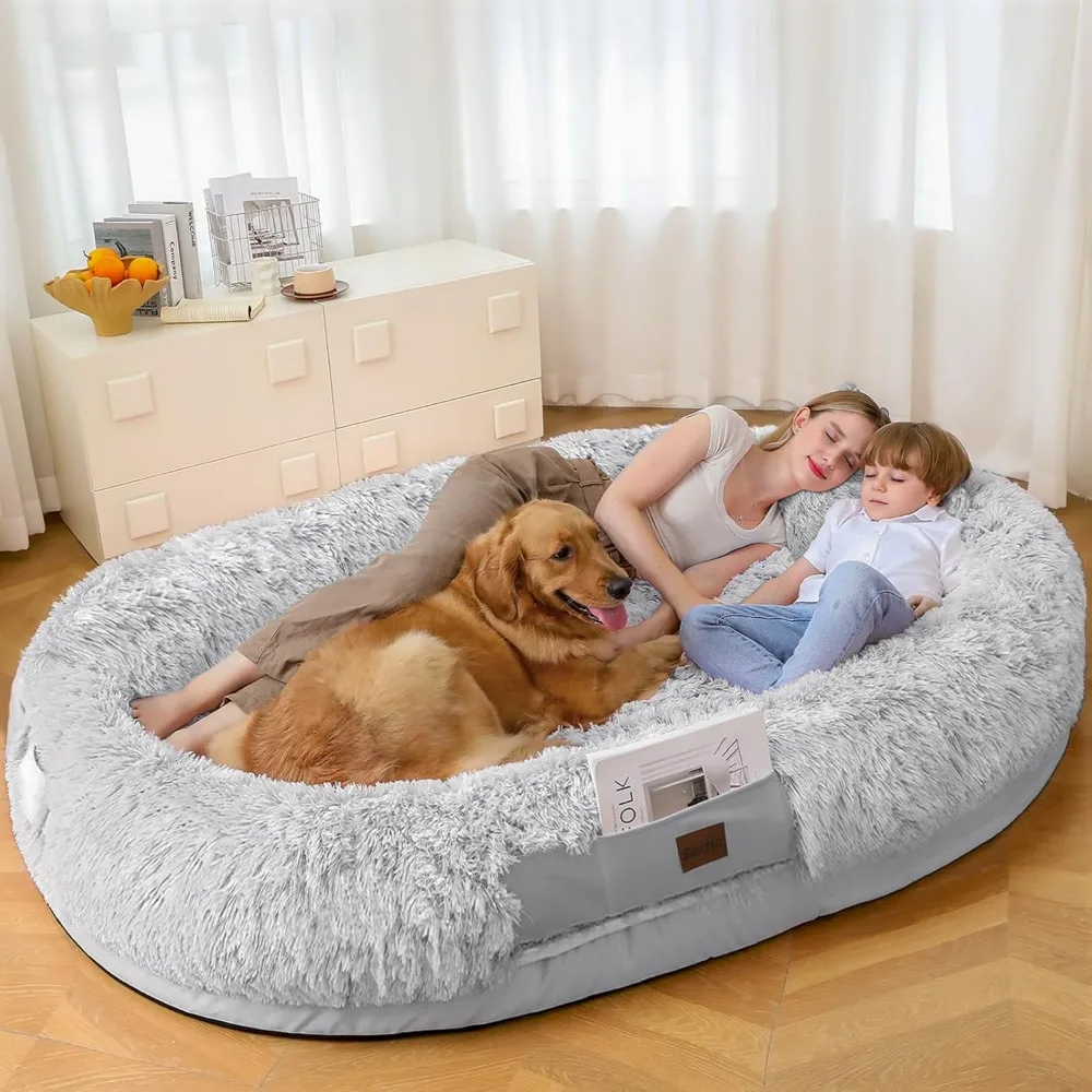 

Human Dog Bed for Adult, 71"x47"x13" Washable Large Human Size Dog Bed with Blanket for People Doze Off, Removable Giant Dog Be