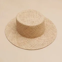 flat hat raffia woven flat straw hat top hat summer shade seaside vacation beach hat wholesale sun hat elegant