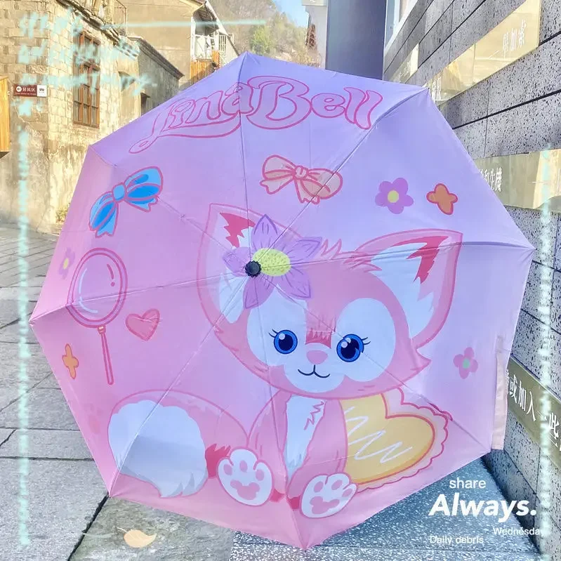 Disney Student Cartoon Sun Protection Female Sunshade Black Glue Rain Dual-Use Folding Linebel Umbrella