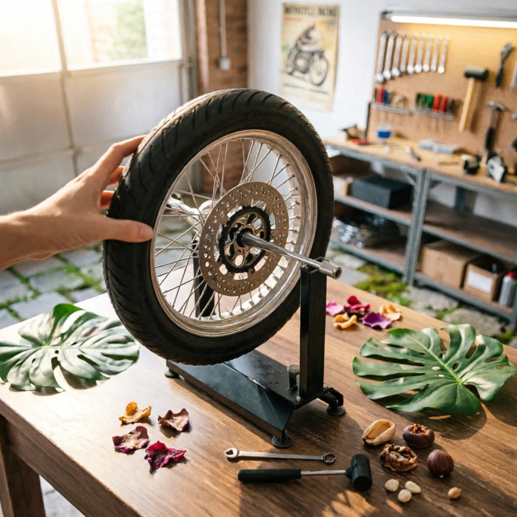 Motorcycle Tire Balancing Stand Central Spindle Motorcycle Wheel Balancing Stand Garage Equipment Rectangular Base