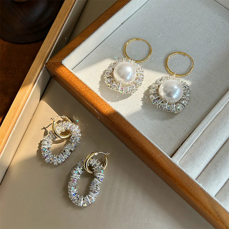 Ring sparkling zircon earrings detachable two versatile chic girl ear accessory