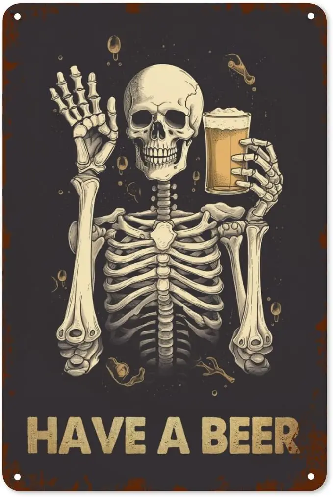 Have A Beer Skull Metal Tin Sign Spooky Retro Wall Decor For Home Office Bar Pub Club Halloween Party Decoration  Plaque Tin Sig
