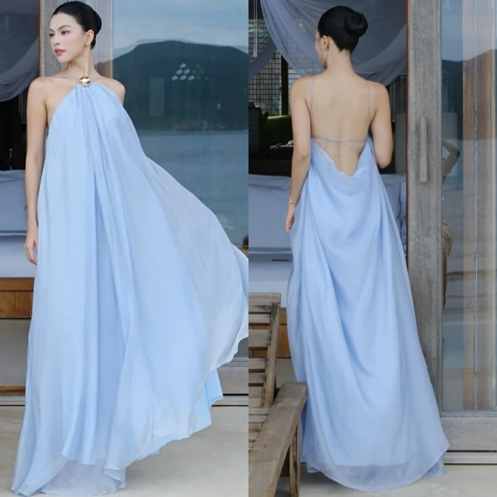 

Customized Modern Halter Chiffon Evening Dress Sexy Open Back Sleeveless Cocktail Dress Temperament Special Occasion Gowns
