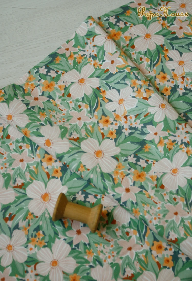 160x50cm Light Green Flower Color Twill Pure Cotton Fabric Cheongsam Dress Clothing Fabric Handmade DIY for Sewing Cloth view 3