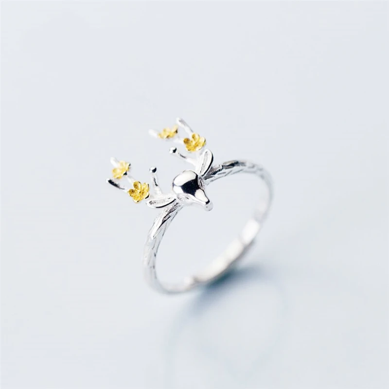 Sole Memory Antlers Elk 925 Sterling Silver Resizable Opening Ring For Women Luxury Jewelry RI011