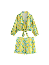 Women Summer 2-Pieces Sets 2024 Fashion Sweet Print Short Blouses Tops and Shorts Female ELegant Street Two Suits Clothing