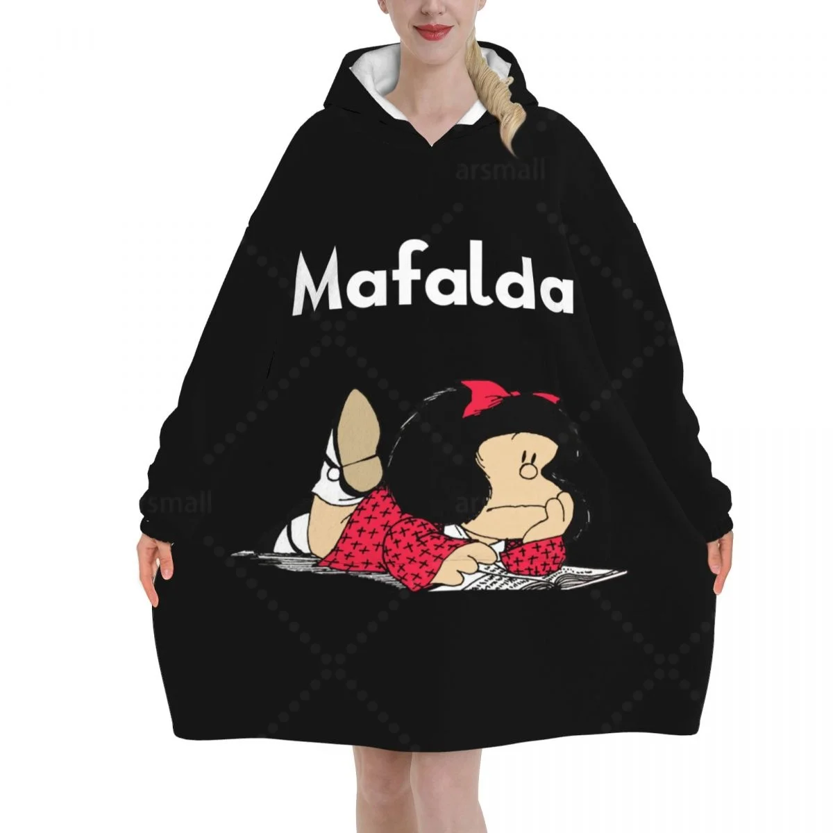 

Mafalda Wearable Flannel Blanket Hoodie Oversized Hooded Blanket Pullover Sweatshirt Fleece Sherpa Blankets