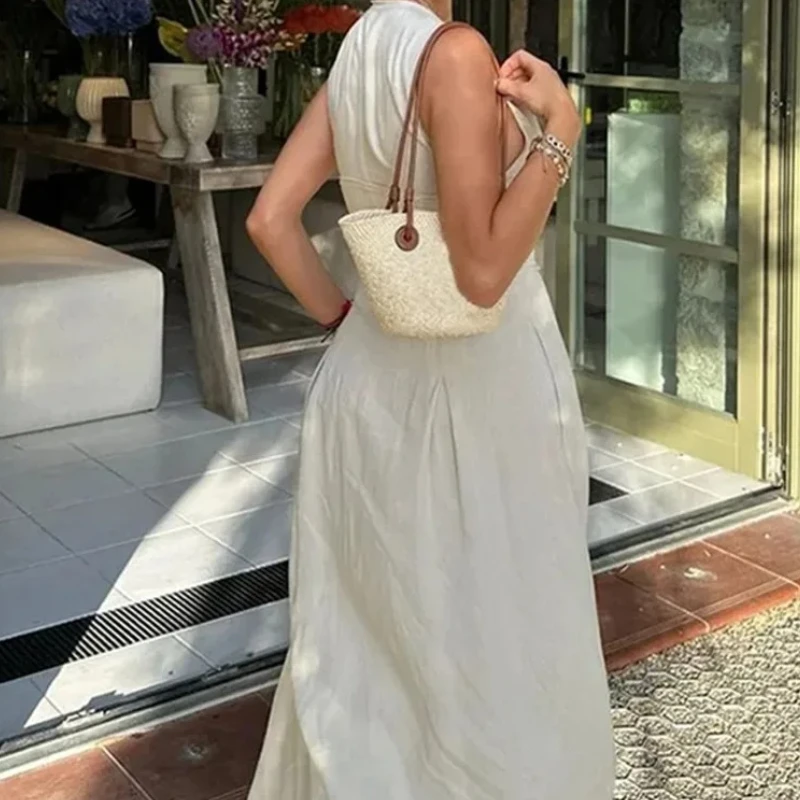 فساتين للنساء 2026 فساتين متوسطة الطول جديدة TRAF سستة فستان طويل امرأة مطوي بلا أكمام Bodycon فستان الصيف حفلة أنيقة #3