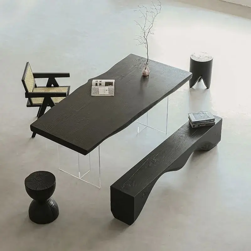 

luxury unique black solid wood workbench acrylic leg dining table