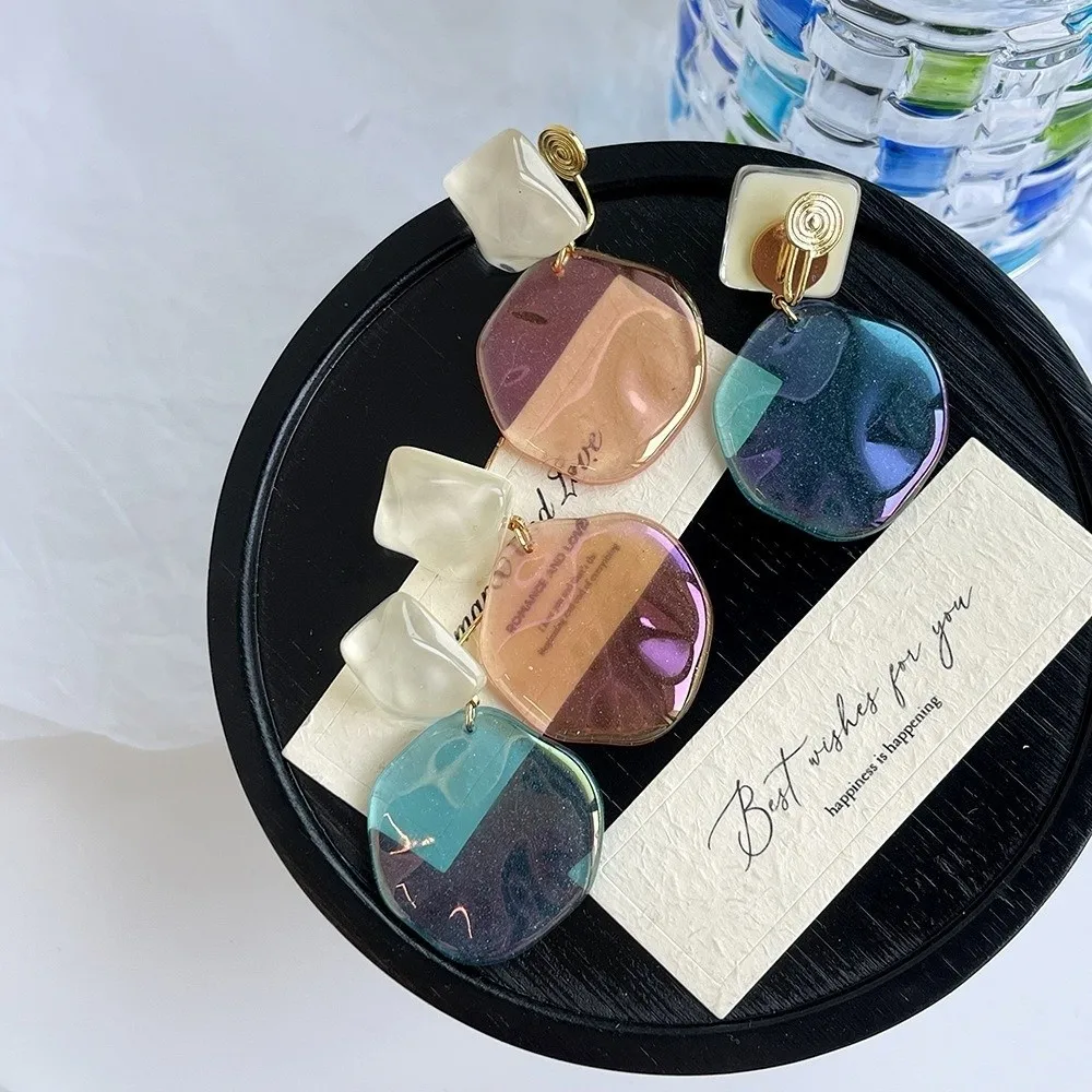 Sweet Water Ripple Eardrop Exquisite Wavy Round Transparent Dangle Earrings Resin Material Acrylic Irregular Geometric Ear Stud