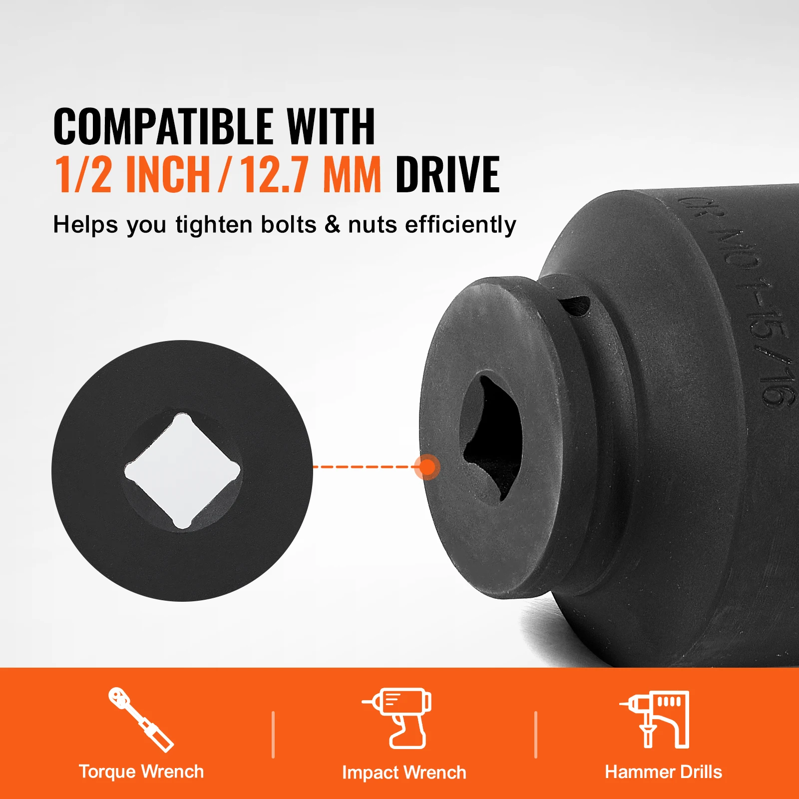 SucceBuy المحور الجوز تأثير المقبس مجموعة 1/2 "محرك 6-نقطة 4-قطعة SAE المغزل الجوز مجموعة مقابس CR-MO المعالجة الحرارية مجموعة مقابس كبيرة