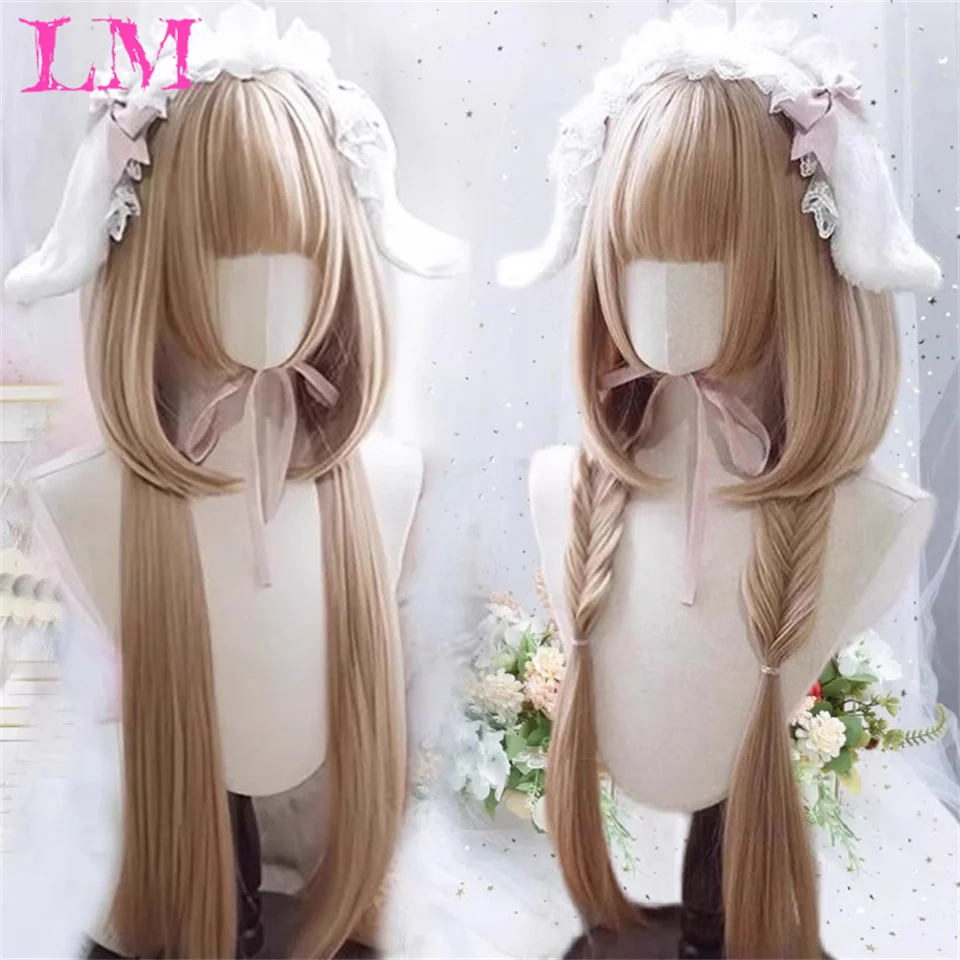 

LM Ash Blonde Wig Synthetic Hair with Bangs Long Women Party Cospaly Wig 100% Tang Long Heat Resistant Fiber