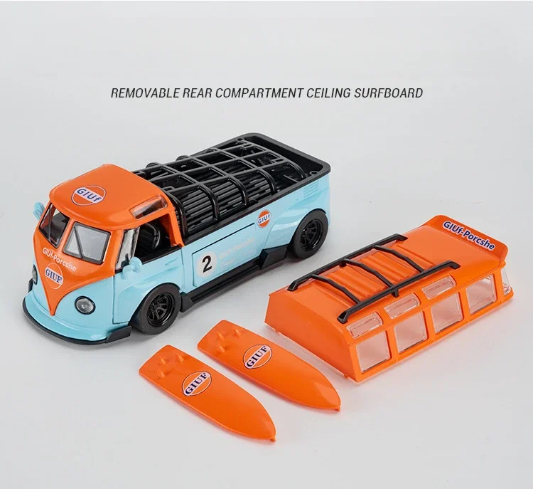 1:32 Volkswagen T1 รถบัสจําลองรุ่นรถเสียงดึงกลับคอลเลกชันของเล่นเด็กสําหรับของขวัญเด็ก