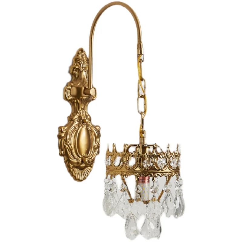 

Elegant French Classical Crystal Wall Lamp, Charming American Country Wrought Iron Light Luxury Lamps for Bedroom, Living Room a