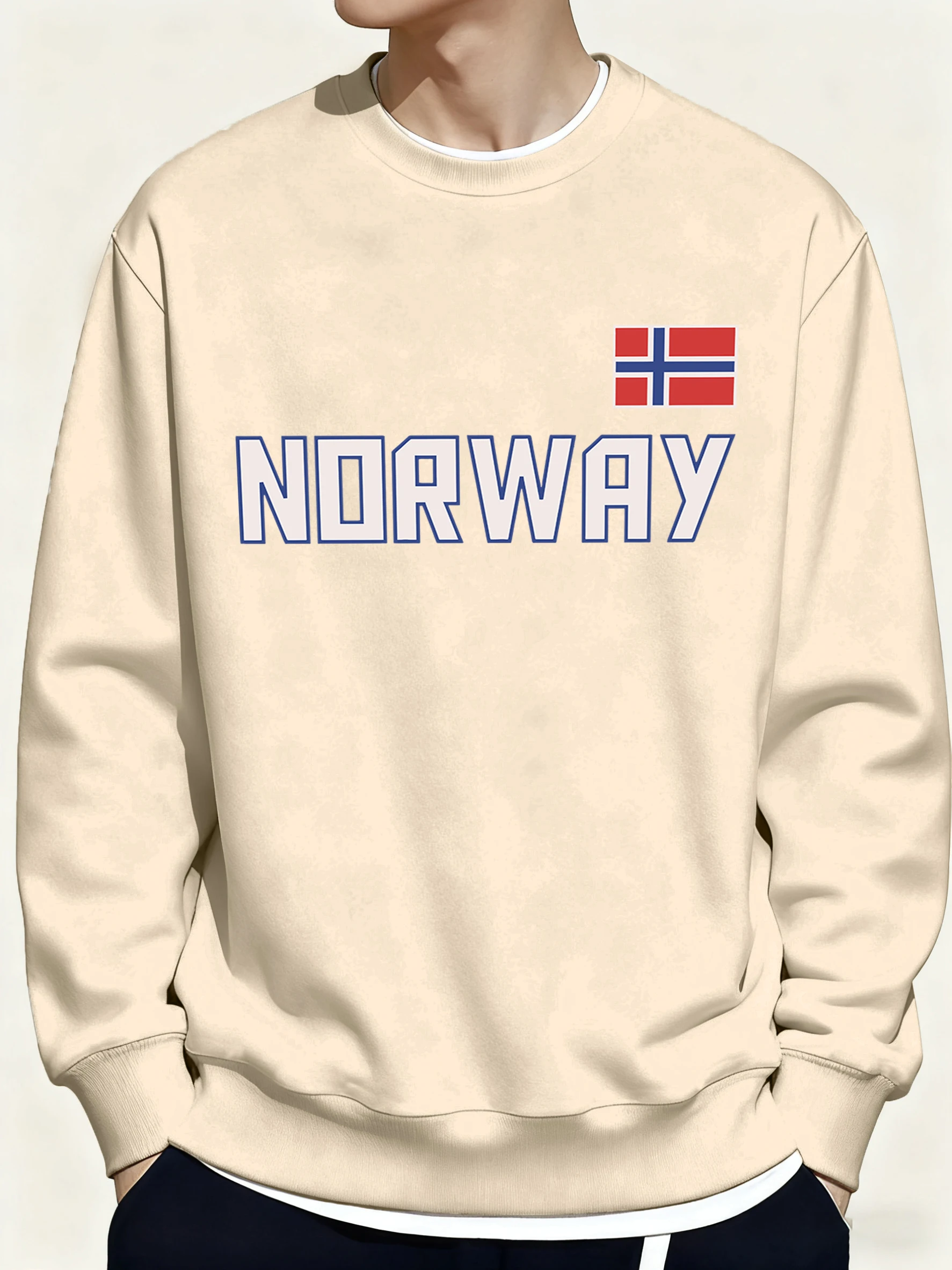 

Мужской свитшот с принтом норвежских букв и флага, флисовые свободные винтажные пуловеры, осенняя футболка, универсальная мягкая одежда унисекс с круглым вырезом