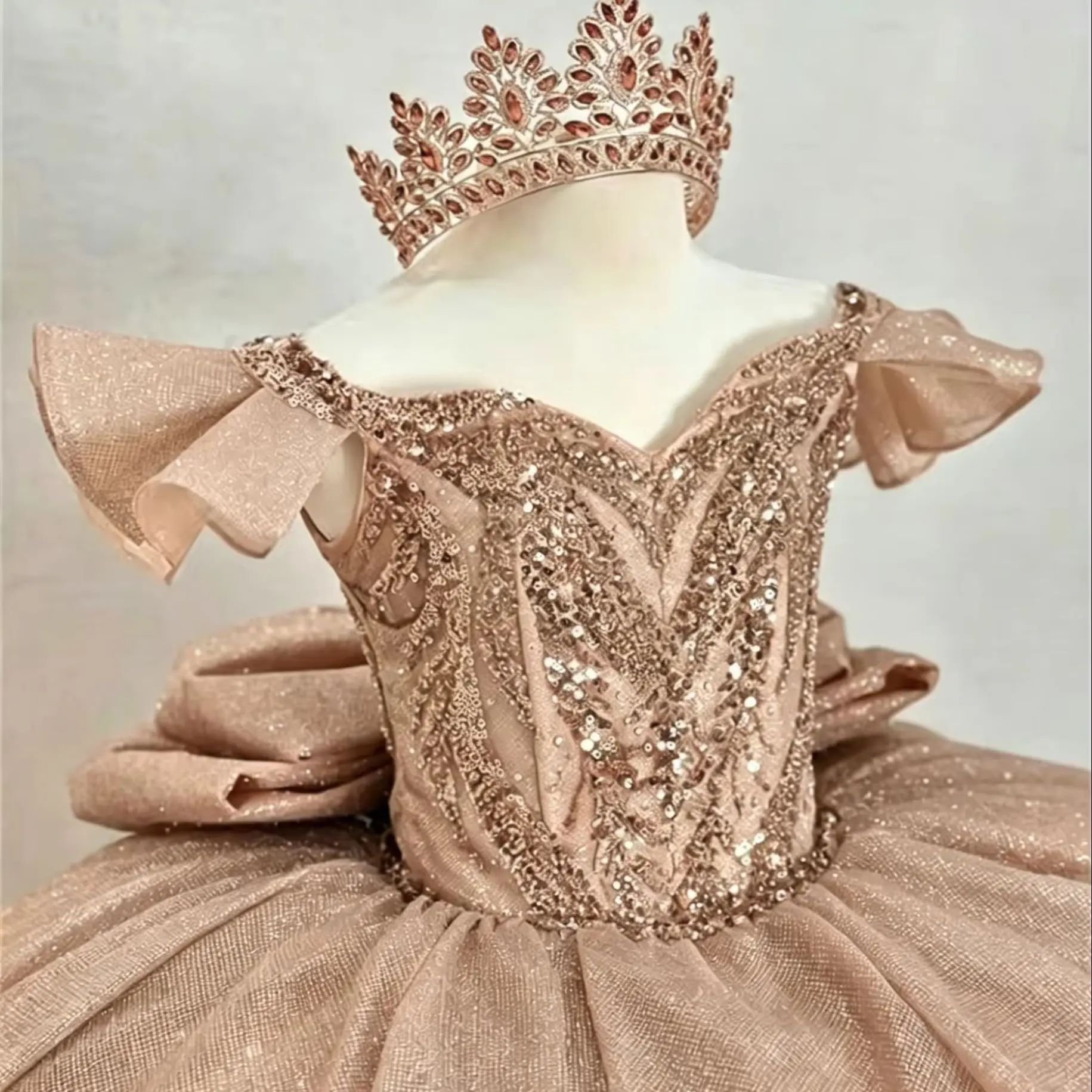 

Quality Flower Girl Dress for Wedding Glitter Sleeveless High Waist Floor Length Kids Birthday First Communion Gown Customized