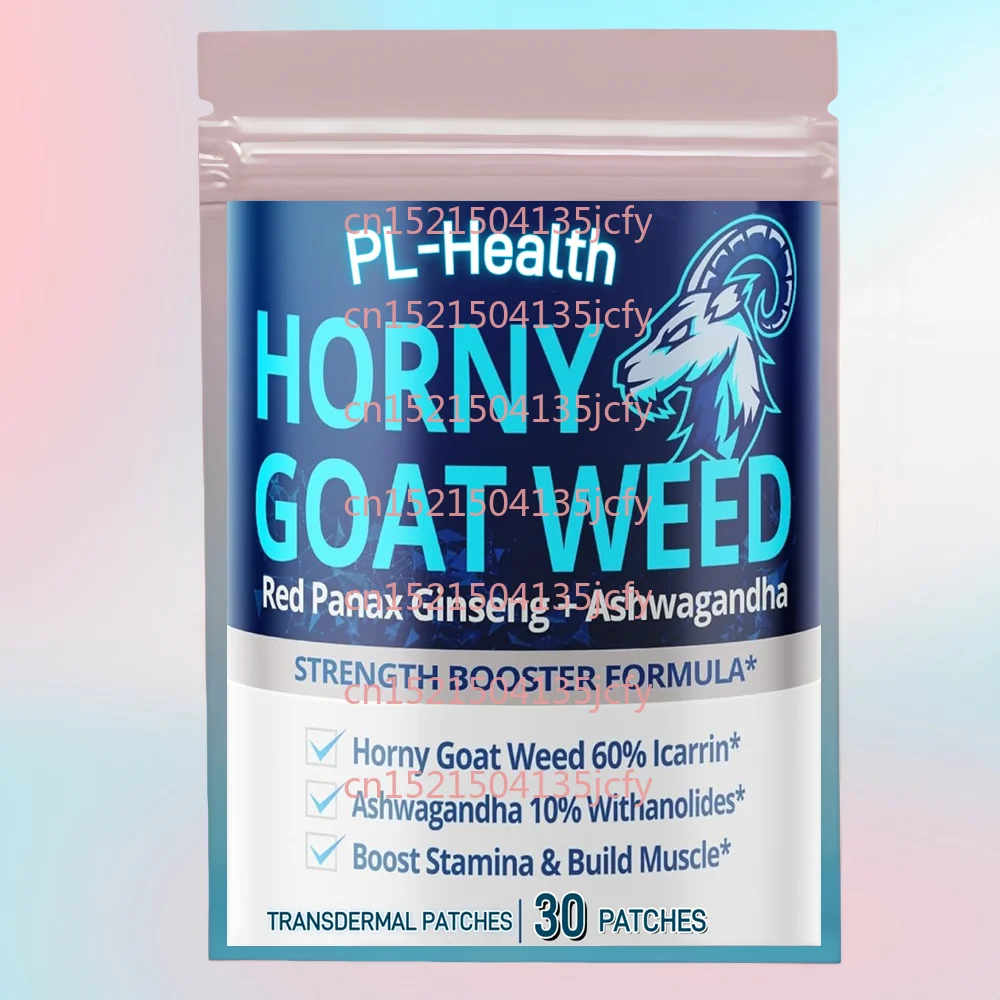 30 Parches Transdérmicos de Horny Goat Weed con Tribulus Terrestris, Panax Ginseng y Raíz de Maca, Potenciador de Energía, Refuerzo de la Memoria