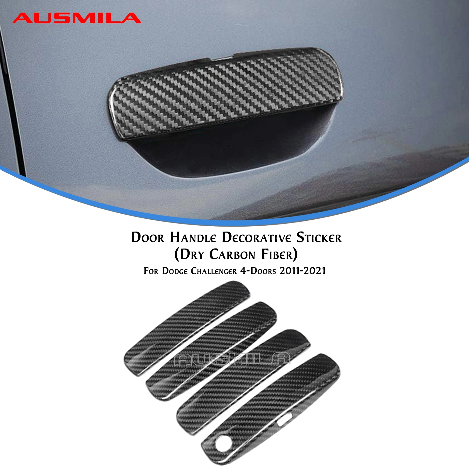 Carbon Fiber Exterior Door Handle Panel Trim Cover Cap Sticker For Dodge Challenger 4 Door 2011-2021
