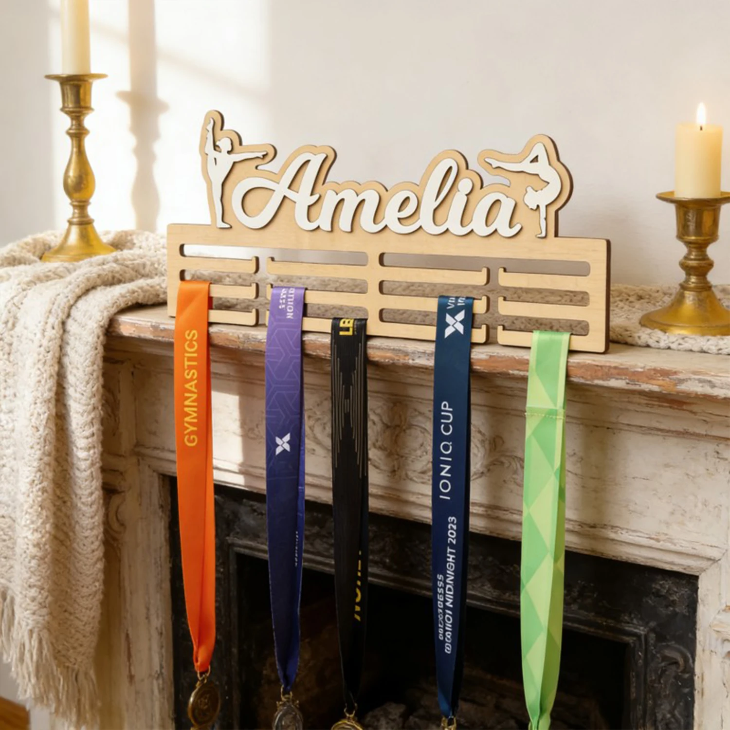 1Pc Custom gymnastics Wooden Name Plaque,Medal Hanger,Home Room Office Wall Door Decor,DIY Paintable,Birthday Wedding Gift