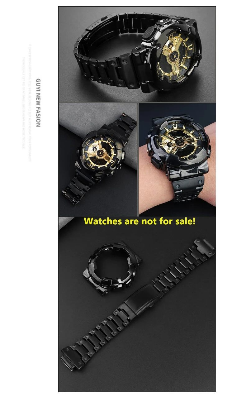 For Casio GA-110 GA-120 GA-100 Solid Stainless Steel Case Men's Waterproof Watchband Bezel GA110 Metal Strap +Case Mod Kit +Tool