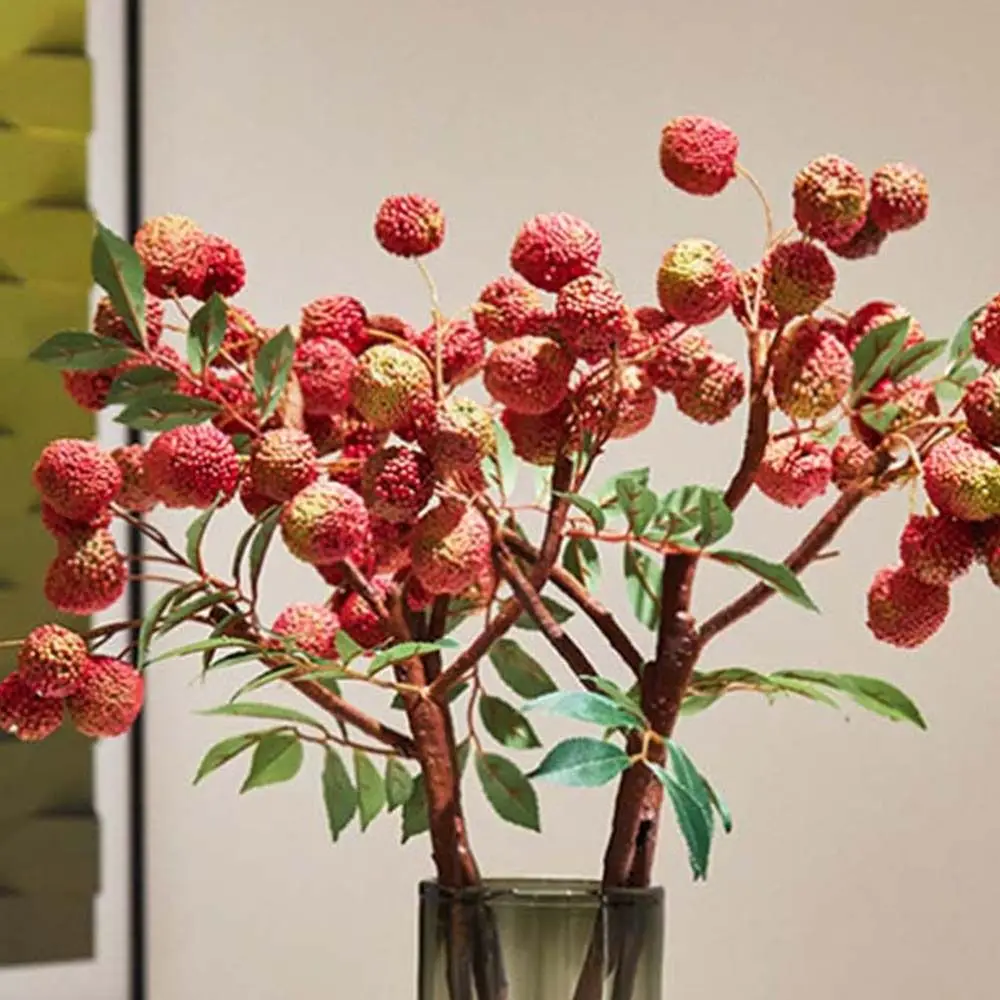 Plastic Artificial Lychee Fruit Branches Elegant Foam Fruit Simulation Litchi Fruit Handmade Realistic Fake Plants