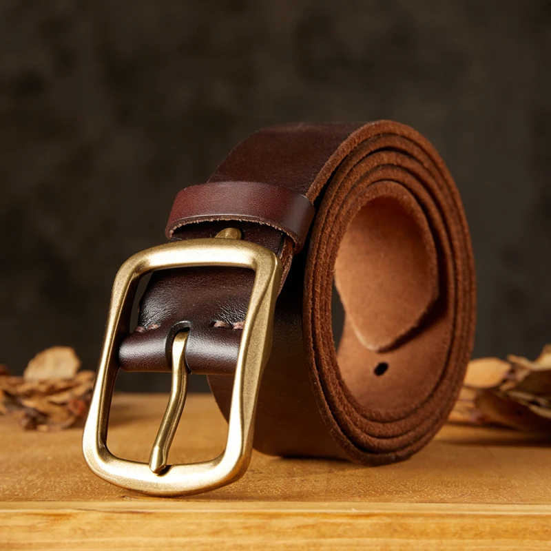 

3.8cm Width Retro Cowhide Leather Belt For Teenager Copper Pin Buckle Jeans Belt Men Vintage Genuine Leather Casual Male Strap