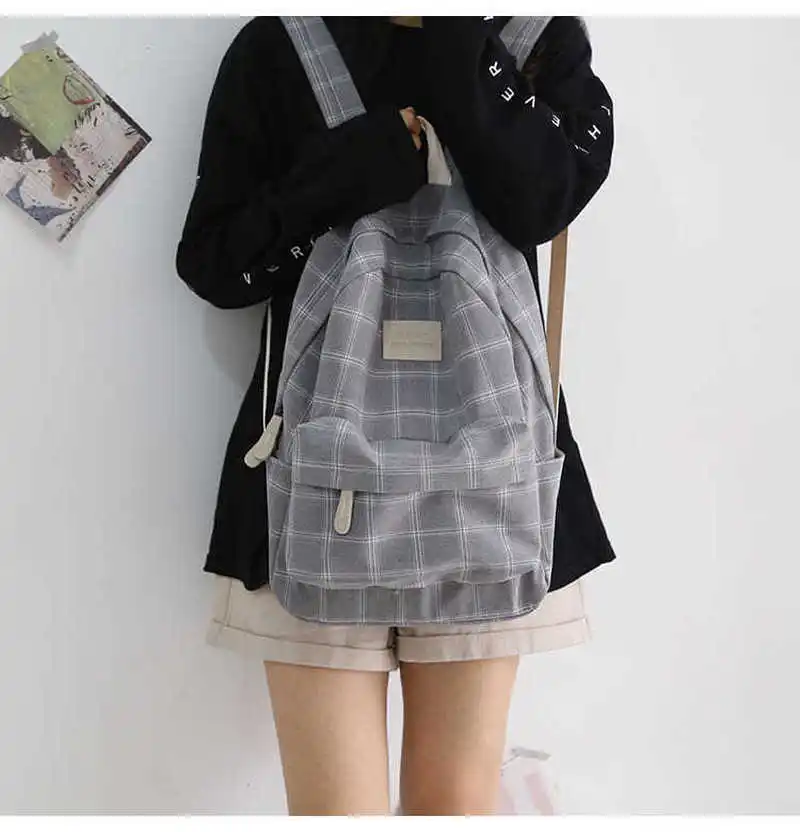 

2023 Fashion Girl College School Bag Casual Simple Vintage Plaid Schoolbag Packbags for Teenage Travel Shoulder Bag Rucksack