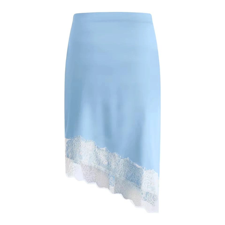 Women Fashion Irregular Hem Skirts High Waist Solid Color Patchwork Lace Hem Skirt A-Line Skirts Summer Vintage Mini Skirts