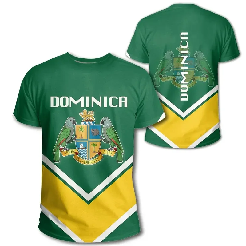 

New Design Dominica Flag T-Shirt 3D Printed Coat Of Arms T Shirt For Men Summer Short Sleeves Casual Oversized Tee Shirts
