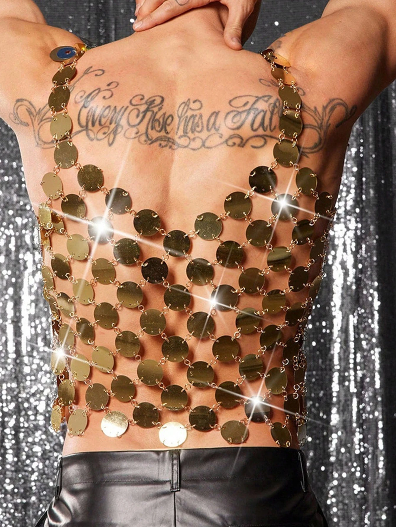 Sexy metal sequin tanks top women men summer see through club party tops man halter crop top rave festival clothing streetwear