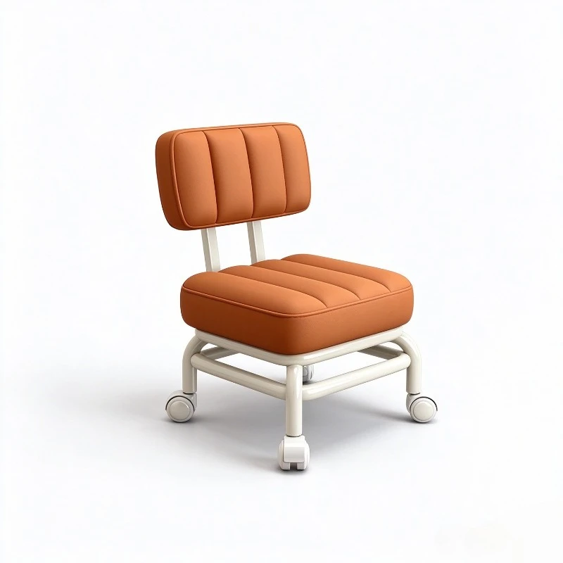 Low Stool with Backrest & Casters, Soft Padded Rolling Small Chair, Wheeled Ottoman for Sofa Coffee Table