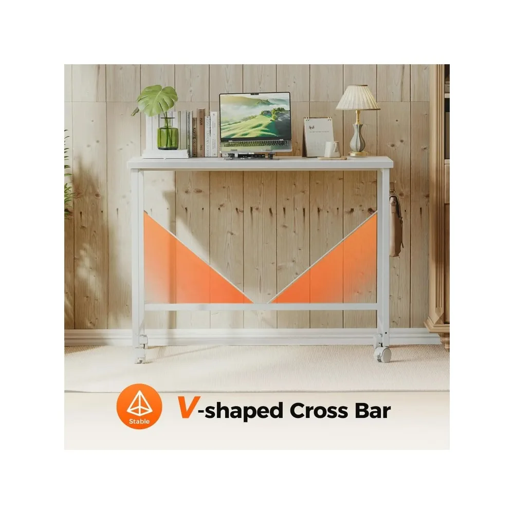 Compact Rolling Gaming Desk with Wheels for Home Office, Modern Style Small Space Computer Table for Study and Writing