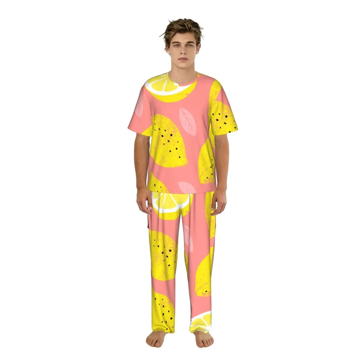 

Men's short-sleeved pajamas two-piece trousers Summer Lemon home wear suit sleepwear