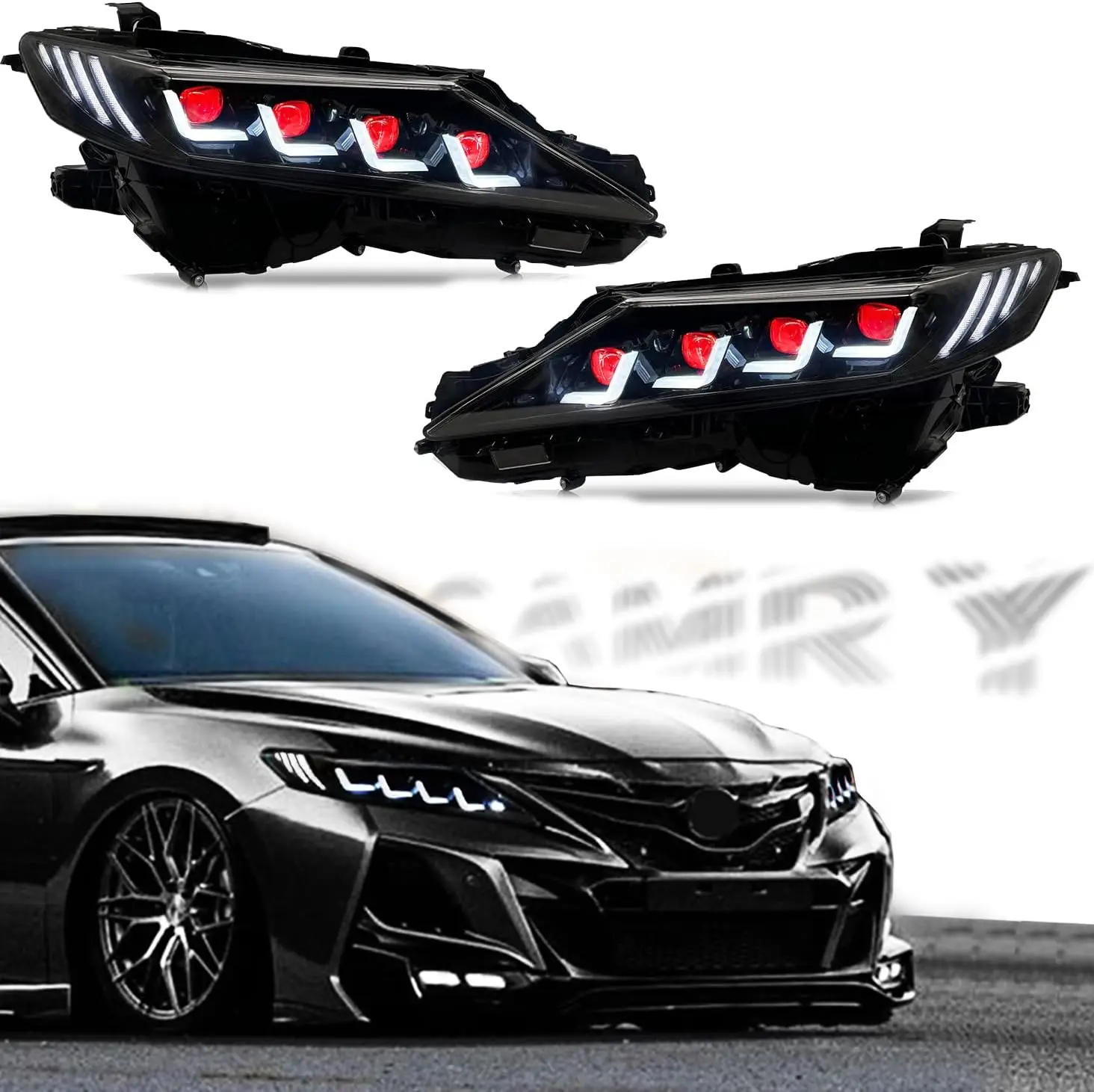 

1Set LED Headlights Assembly for Toyota Camry 2018-2024 Front Lamp Assembly Quadruple Beam Turn Signal Front Head Lamps