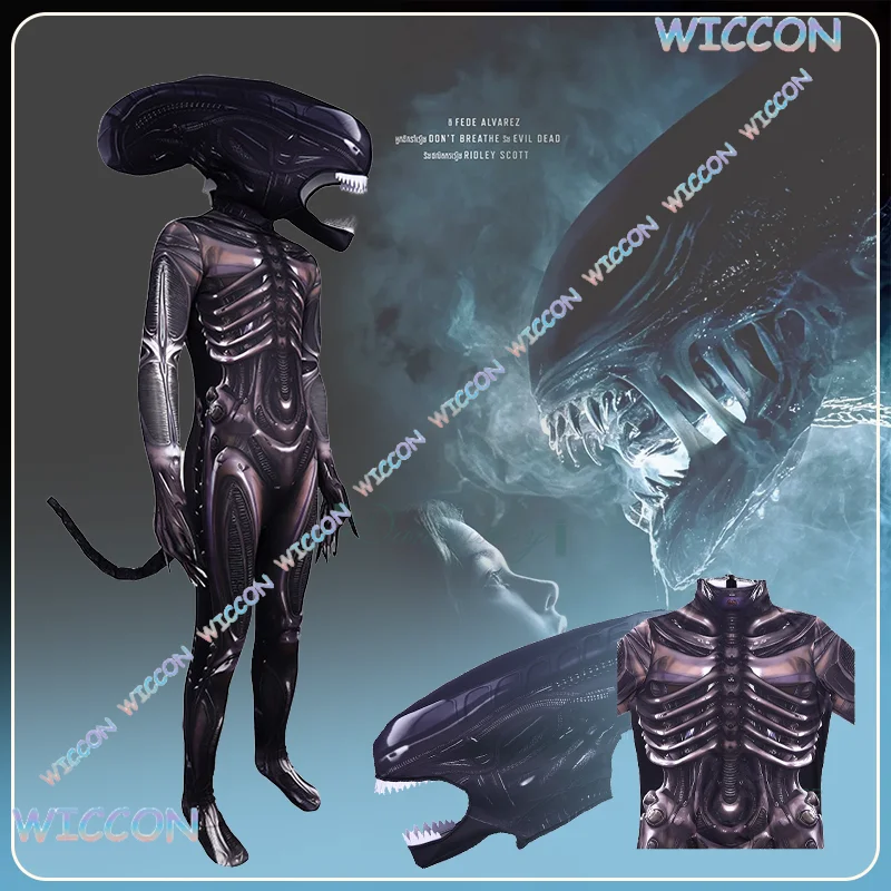 

Униформа/Hallowen для взрослых, чужой ксеноморф, боди с 3D принтом, костюмы, страшный костюм, детский костюм с изображением инопланетянина, косплей, маска, костюм фильма ужасов