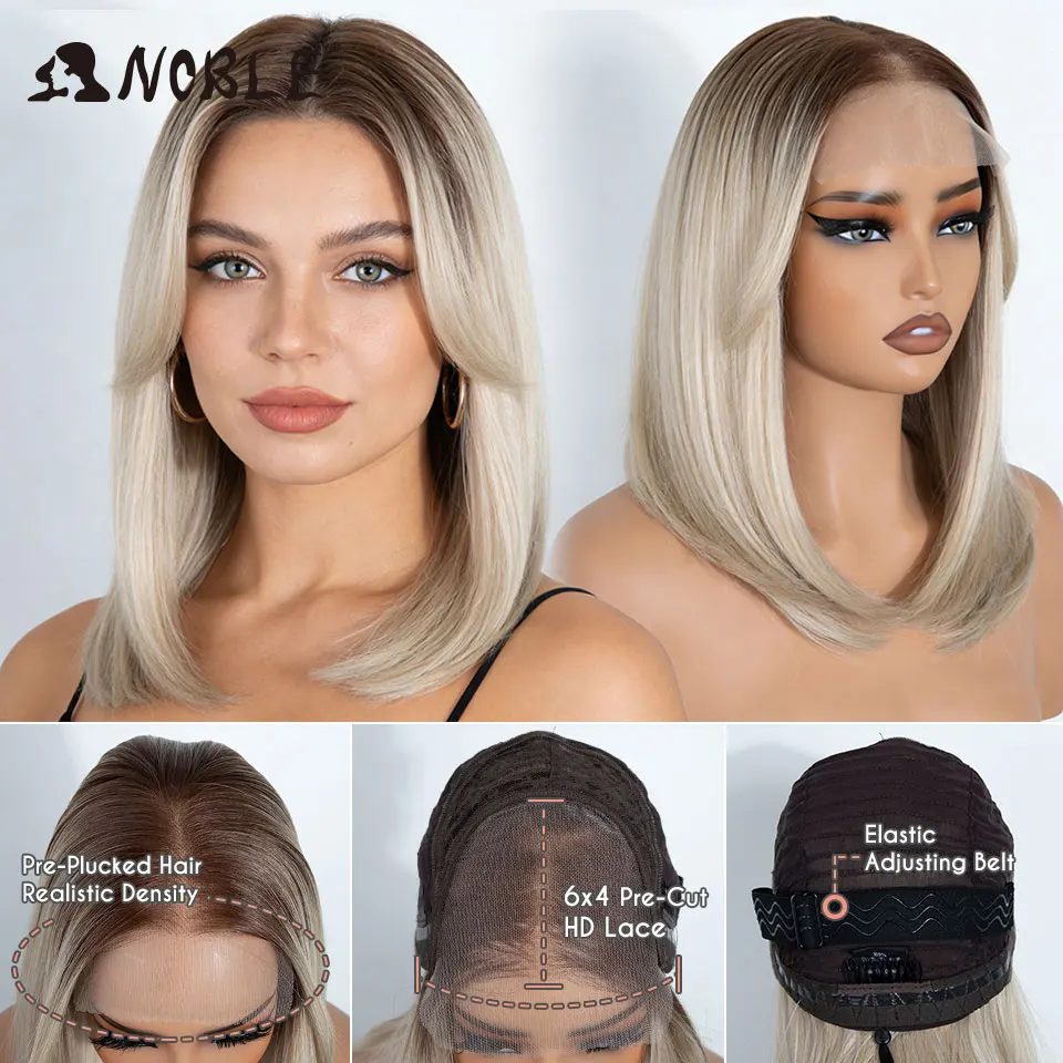 NOBLE 18 Inch 6X4 Synthetic Lace Front Wig Ombre Blonde Brown Roots Straight Natural Hairline Heat Resistant For White Women